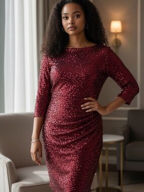 Jessica Howard Burgundy Sequin Lace Cocktail Dress - Size 16